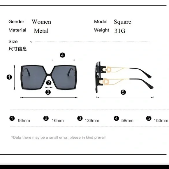 Black  & Tea Square Sunglasses with Gold Arm Detail - Picture 2 of 2